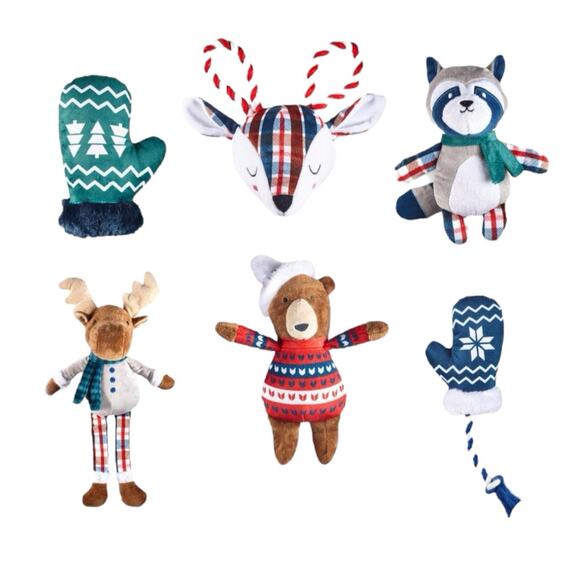 Buddy Buddy Christmas Dog Bone Basket Toy Set W/ 6 Plush Toys Holiday Gift NWT - Picture 2 of 6